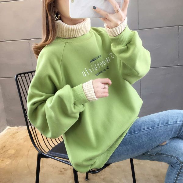 high collar plush thickened green sweater women's clothing 2020 new loose korean version of autumn and winter versatile foreign style, Black
high collar plush thickened green sweater women's clothing 2020 new loose korean version of autumn and winter versatile foreign style, Black