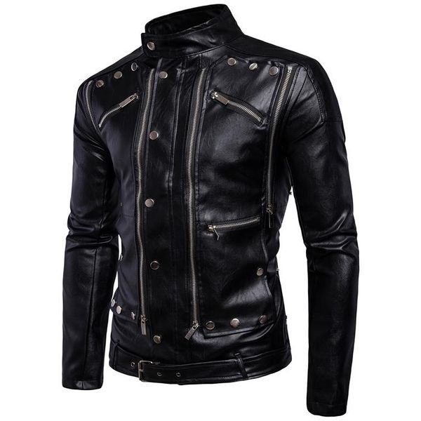 men's fur & faux leather jacket with many zippers coat mens biker motorcycle, Black
men's fur & faux leather jacket with many zippers coat mens biker motorcycle, Black