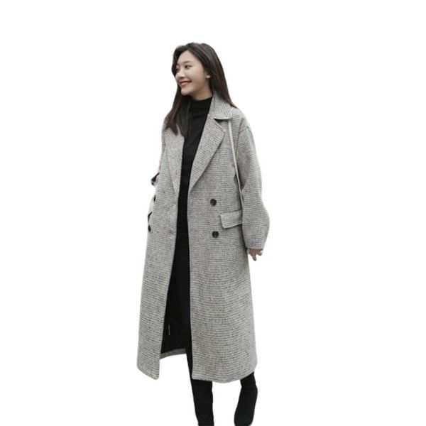 women's wool & blends office lady women coat autumn winter mid length striped woolen loose korean fashion cappotto donna eb50mn, Black
women's wool & blends office lady women coat autumn winter mid length striped woolen loose korean fashion cappotto donna eb50mn, Black