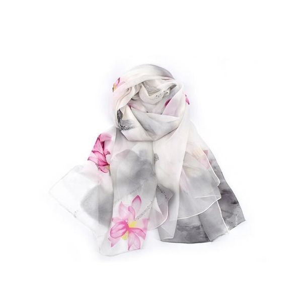 novo em 100% floral de seda impresso leno grande para as mulheres, Blue;gray 
novo em 100% floral de seda impresso leno grande para as mulheres, Blue;gray