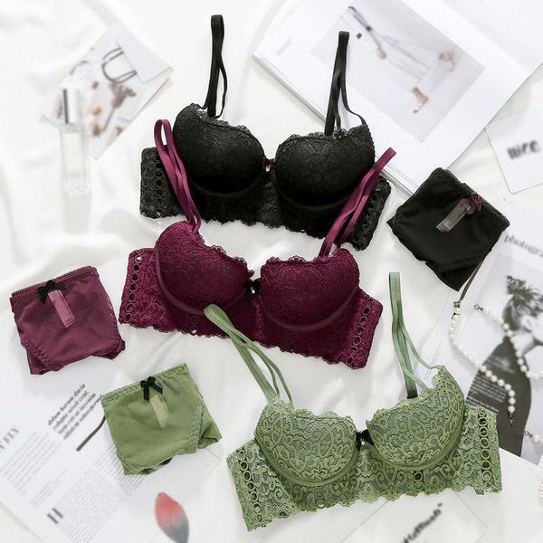 bras sets women solid color lace bow openwork flanking gathering half cup bra + panties set1, Red;black
bras sets women solid color lace bow openwork flanking gathering half cup bra + panties set1, Red;black