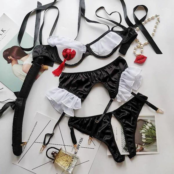 white ruffles open bras women lingerie set see through bra and thong underwear set with suspenders girlfriend gifts1, Red;black
white ruffles open bras women lingerie set see through bra and thong underwear set with suspenders girlfriend gifts1, Red;black