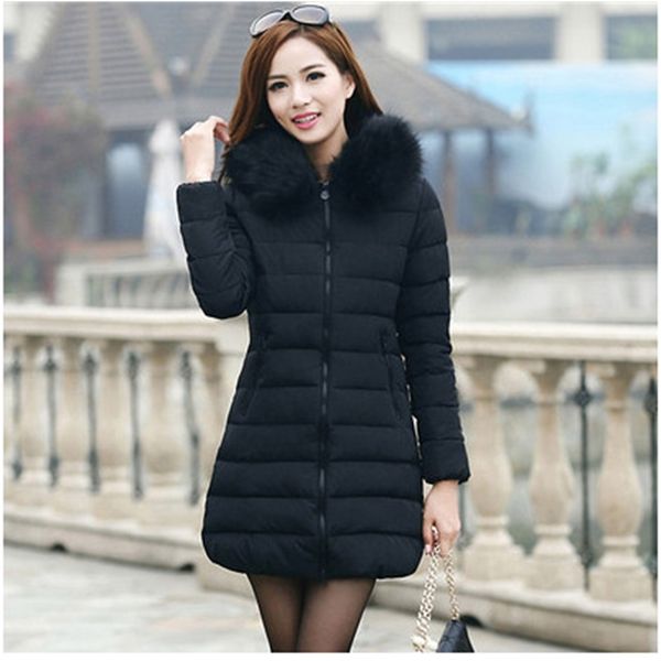 winter down slim hair collar women's middle long thickened large size cotton padded jacket, Black
winter down slim hair collar women's middle long thickened large size cotton padded jacket, Black