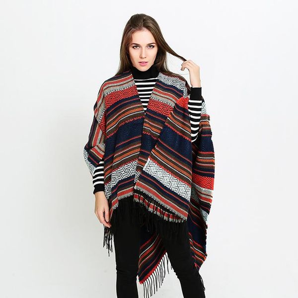 scarves 2021 european and american female color stripes foreign trade imitation cashmere double-sided split big shawl cloak scarf, Blue;gray
scarves 2021 european and american female color stripes foreign trade imitation cashmere double-sided split big shawl cloak scarf, Blue;gray
