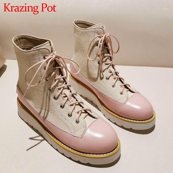 boots krazing pot mixed colors cow leather canvas ankle campus lace up round toe med heels winter fashion warm shoes l181, Black
boots krazing pot mixed colors cow leather canvas ankle campus lace up round toe med heels winter fashion warm shoes l181, Black