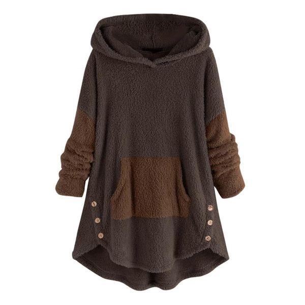 women's t-shirt plus size plush hoodie women fleece asymmetrical button hem oversized pullover pocket winter clothes roupas, White
women's t-shirt plus size plush hoodie women fleece asymmetrical button hem oversized pullover pocket winter clothes roupas, White
