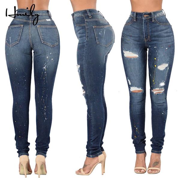 women's jeans hmily women high waist pants elastic holes denim 4 season pencil ripped casual trousers, Blue
women's jeans hmily women high waist pants elastic holes denim 4 season pencil ripped casual trousers, Blue