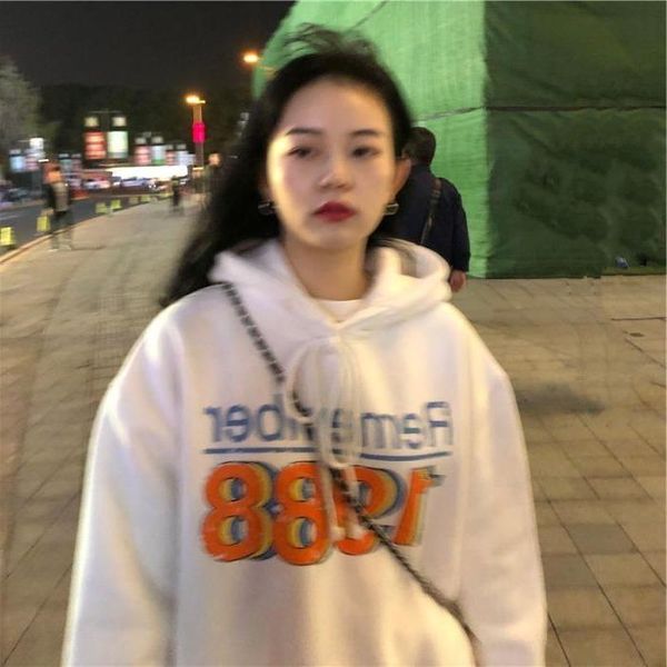 ocotton autumn winter new chic korean college girl sports letter print thin loose hooded sweater, Black
ocotton autumn winter new chic korean college girl sports letter print thin loose hooded sweater, Black