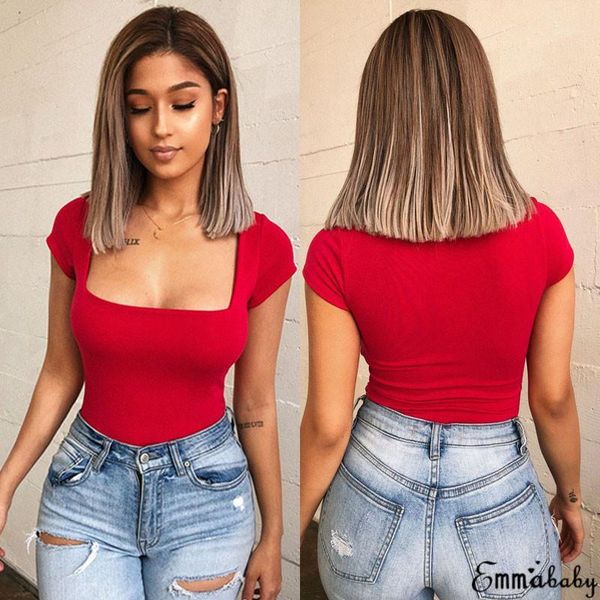 women 2019 solid short sleeve bodysuit square neck blouse t-shirt jumpsuit rompers1, Black;white
women 2019 solid short sleeve bodysuit square neck blouse t-shirt jumpsuit rompers1, Black;white