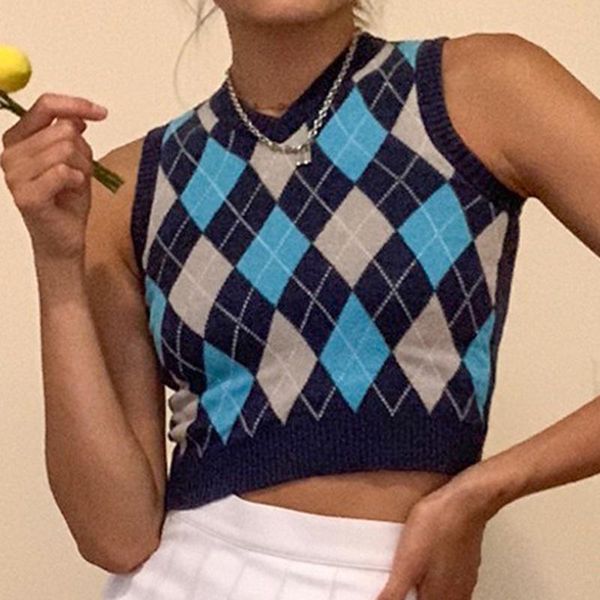 muyogrt v neck vintage argyle sweater vest women black sleeveless plaid knitted crop sweaters casual autumn preppy style, Black;white
muyogrt v neck vintage argyle sweater vest women black sleeveless plaid knitted crop sweaters casual autumn preppy style, Black;white
