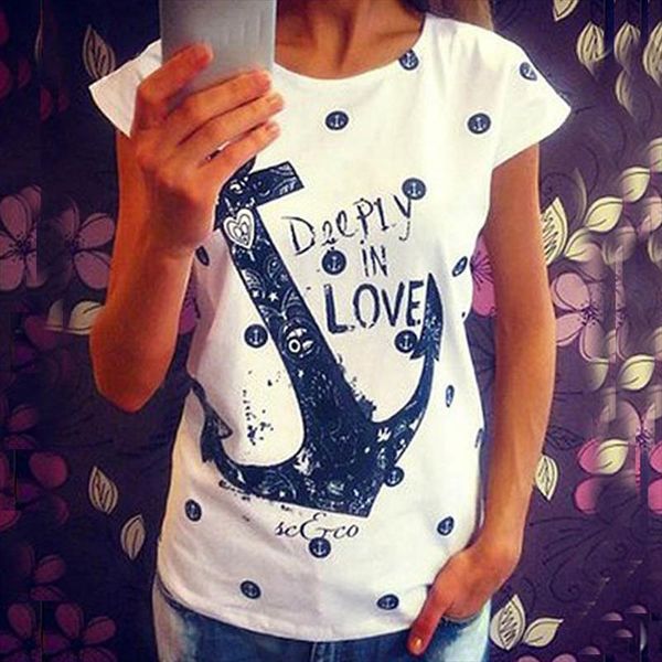 fashion womens summer style t shirts letter print anchor slim cotton casual shirts ing, White
fashion womens summer style t shirts letter print anchor slim cotton casual shirts ing, White
