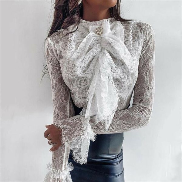 women see through lace blouse long sleeve chiffon shirt 2020 casual loose bowknot ol shirt hollow out blouses shirts, White
women see through lace blouse long sleeve chiffon shirt 2020 casual loose bowknot ol shirt hollow out blouses shirts, White
