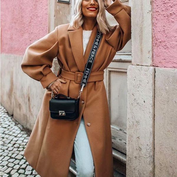 women's wool & blends vintage camel puff sleeve midi long woolen coat women loose elegant female streetwear winter 2021 with belt, Black
women's wool & blends vintage camel puff sleeve midi long woolen coat women loose elegant female streetwear winter 2021 with belt, Black