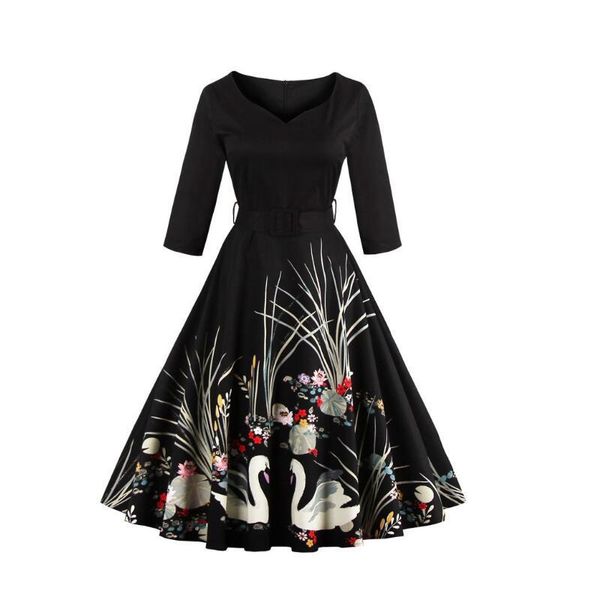 casual dresses ladies three quarter empire waist swan print 1950s 60s vintage pin up dress ball gown, Black;gray
casual dresses ladies three quarter empire waist swan print 1950s 60s vintage pin up dress ball gown, Black;gray