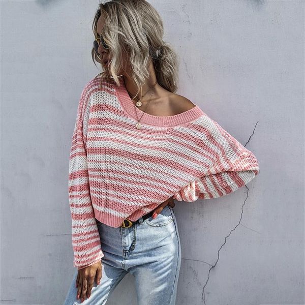 women long sleeve knitted striped sweater round neck casual loose pullover tunic, White;black
women long sleeve knitted striped sweater round neck casual loose pullover tunic, White;black