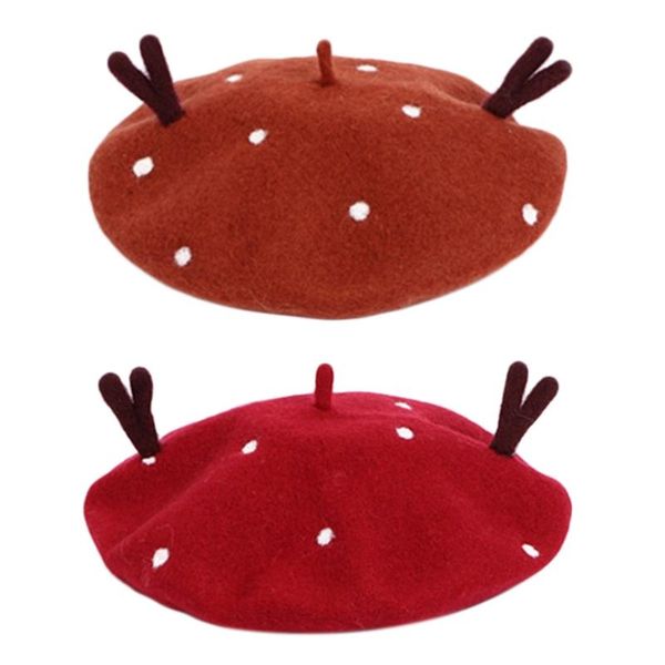 women christmas faux wool beret cap cute 3d antlers vintage painter mushroom hat m7dd, Blue;gray
women christmas faux wool beret cap cute 3d antlers vintage painter mushroom hat m7dd, Blue;gray