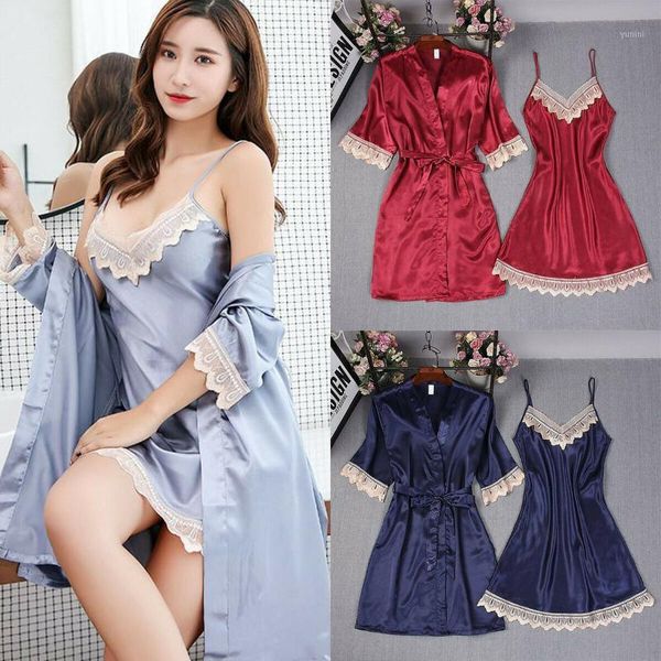 2pcs women satin lace v neck sleepwear babydoll lingerie nightdress robe & gown sets1, Black;red
2pcs women satin lace v neck sleepwear babydoll lingerie nightdress robe & gown sets1, Black;red