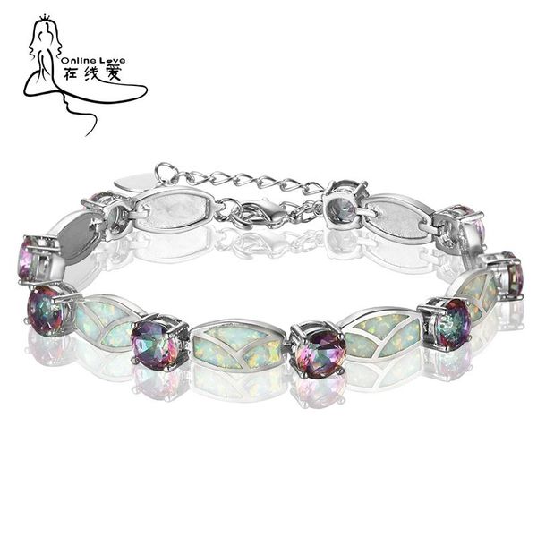 white opal rainbow stone bracelets silver plated bracelets for women fine jewelry for party gift sl080, Golden;silver
white opal rainbow stone bracelets silver plated bracelets for women fine jewelry for party gift sl080, Golden;silver