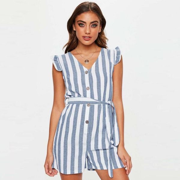 fashion high-waisted v-neck button decorative lace striped jumpsuit, Black;white
fashion high-waisted v-neck button decorative lace striped jumpsuit, Black;white