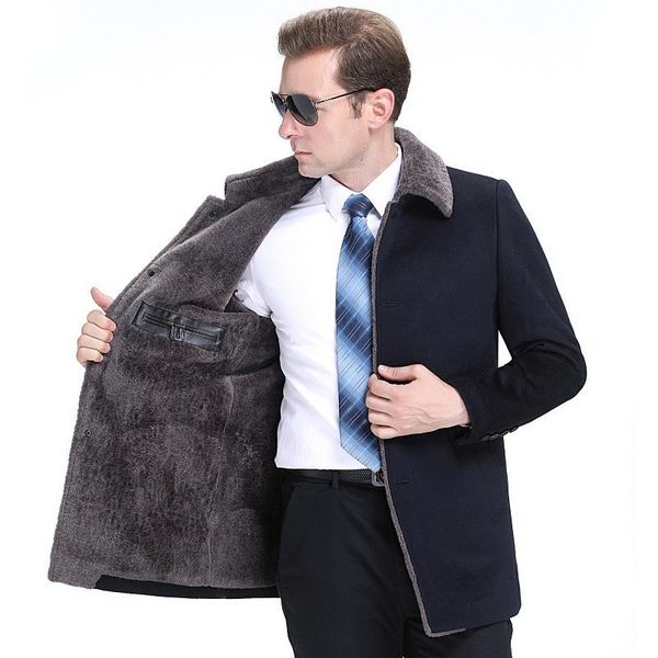 winter new mid long woolen coat men's lambs wool liner middle aged and old age lapel business cashmere coat, Black
winter new mid long woolen coat men's lambs wool liner middle aged and old age lapel business cashmere coat, Black