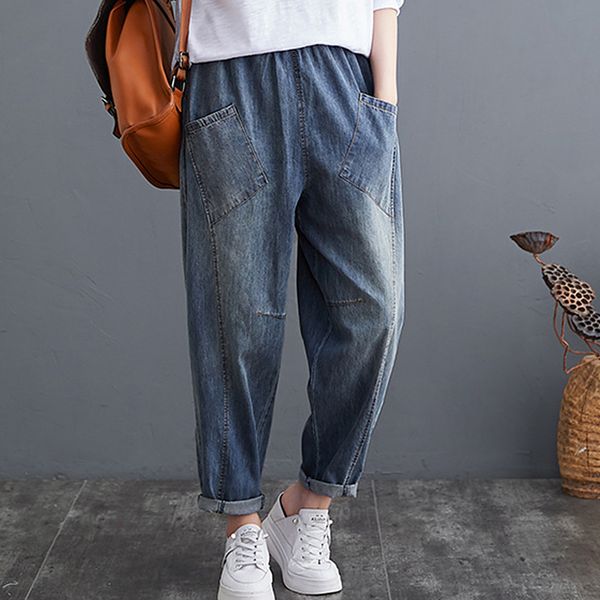 старинные женщины осень джинсы эластичные талии карманные плюс размер свободные повседневные джинсовые брюки брюки модные брюки панталон жен, Blue 
старинные женщины осень джинсы эластичные талии карманные плюс размер свободные повседневные джинсовые брюки брюки модные брюки панталон жен, Blue