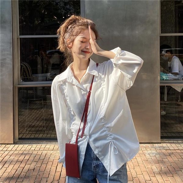 2020 autumn new korean ins autumn casual loose solid color drawstring tie all-match long-sleeved women shirt, White
2020 autumn new korean ins autumn casual loose solid color drawstring tie all-match long-sleeved women shirt, White