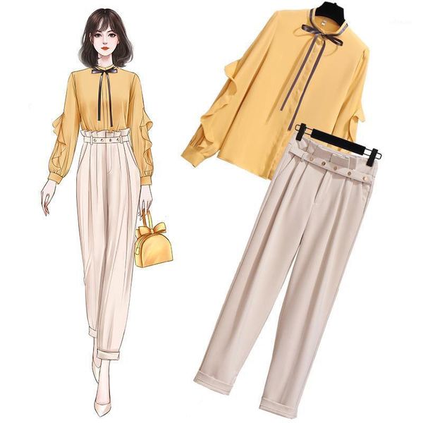 women 2 piece set yellow blouse khaki trousers suit high waist pants outfit1, Gray
women 2 piece set yellow blouse khaki trousers suit high waist pants outfit1, Gray