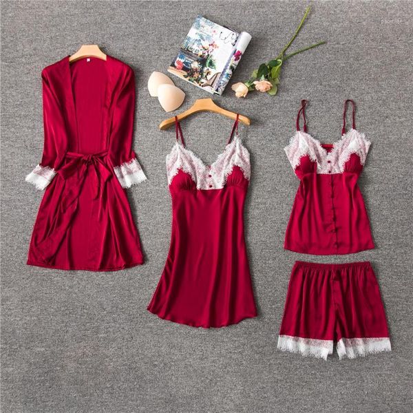 daeyard women silk pajamas 4 pieces pajama sets sleepwear lace trim sleep lounge v-neck robe pyjamas spring summer homewear1, Black;red
daeyard women silk pajamas 4 pieces pajama sets sleepwear lace trim sleep lounge v-neck robe pyjamas spring summer homewear1, Black;red