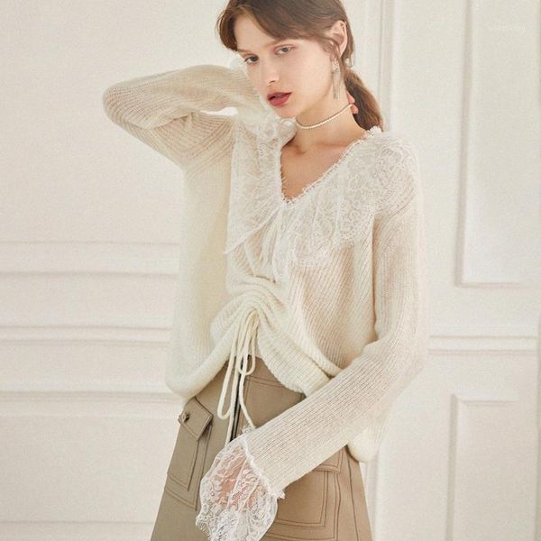 lace patchwork sweater women shirred long sleeve v neck loose mohair knitted pull 2020 office lady chic pullover sweater elegant1, White;black
lace patchwork sweater women shirred long sleeve v neck loose mohair knitted pull 2020 office lady chic pullover sweater elegant1, White;black