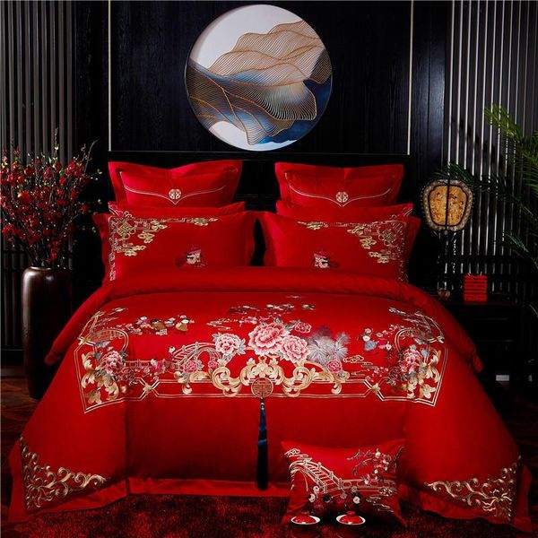 chinese wedding luxury chic flower embroidery princess red 100%cotton bedding set duvet cover bed sheet pillowcase home textile
chinese wedding luxury chic flower embroidery princess red 100%cotton bedding set duvet cover bed sheet pillowcase home textile
