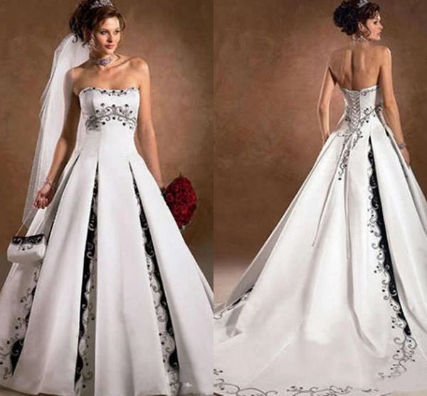 vintage black and white gothic wedding dresses strapless retro beaded embroidery lace-up corset bridal gown robe de mariee252b
vintage black and white gothic wedding dresses strapless retro beaded embroidery lace-up corset bridal gown robe de mariee252b