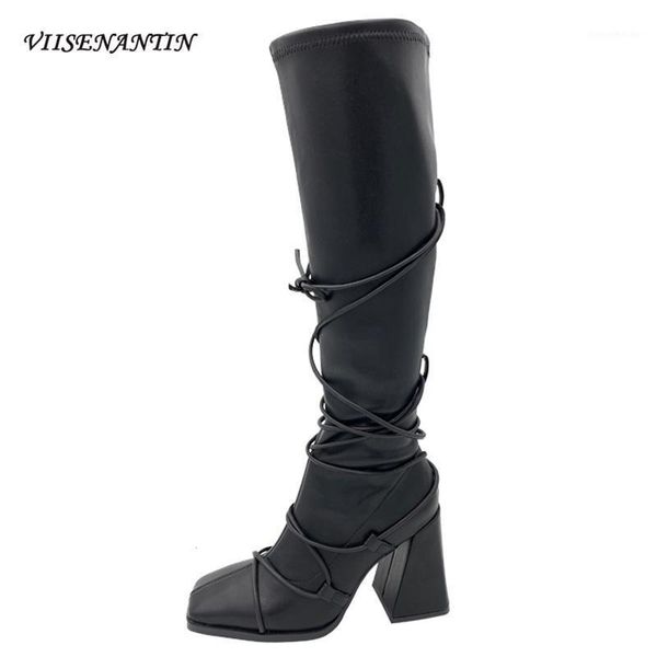 boots style knight women autumn winter square toe cross strap elastic knee length wild thick thin high heels1, Black
boots style knight women autumn winter square toe cross strap elastic knee length wild thick thin high heels1, Black