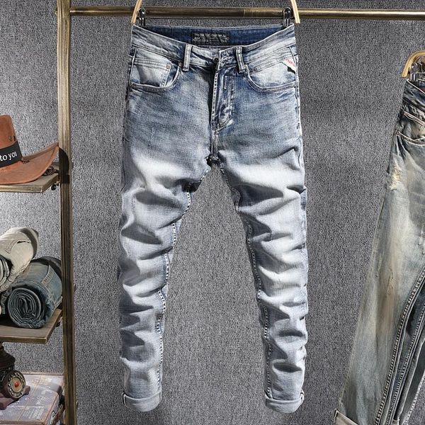 italian style fashion men jeans retro light blue elastic slim fit casual denim pants vintage designer long trousers1
italian style fashion men jeans retro light blue elastic slim fit casual denim pants vintage designer long trousers1