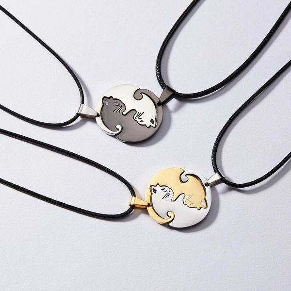 pendant necklaces couple cat necklace yin yang stainless steel heart round splice charm jewelry gift for lovers women, Silver
pendant necklaces couple cat necklace yin yang stainless steel heart round splice charm jewelry gift for lovers women, Silver