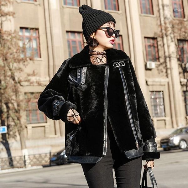 korean motorcycle women's winter warm sheep cutting high collar leather sticker leather loose coat1, Black
korean motorcycle women's winter warm sheep cutting high collar leather sticker leather loose coat1, Black