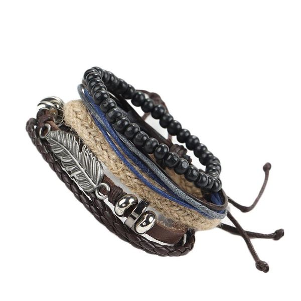 beaded, strands retro metal feather wood beads braclets for male boy cool wristband bijoux punk multi layer diy braided leather cord bracele, Black
beaded, strands retro metal feather wood beads braclets for male boy cool wristband bijoux punk multi layer diy braided leather cord bracele, Black