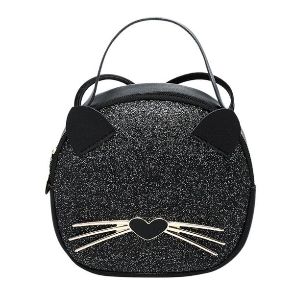 

women round messenger bag ladies pu leather cartoon cat sequin shoulder bags ladies crossbody bags bolsa feminina #t1p