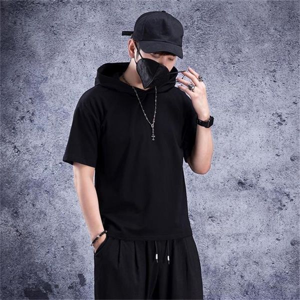 short sleeve t-shirt men's korean fashion handsome hooded loose half sleeve t-shirt summer korean hip hop street fashion brand high str, White;black
short sleeve t-shirt men's korean fashion handsome hooded loose half sleeve t-shirt summer korean hip hop street fashion brand high str, White;black