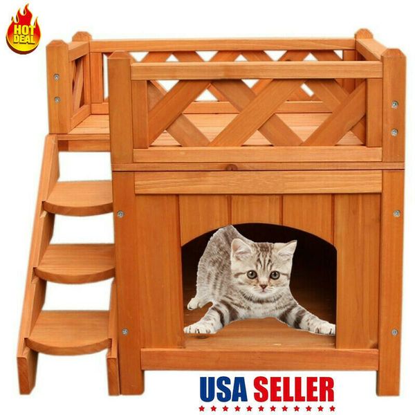 pet wooden cat house living house kennel with balcony 2 layers pet furniture scratchers wood color indoor outdoor ship from usa 
pet wooden cat house living house kennel with balcony 2 layers pet furniture scratchers wood color indoor outdoor ship from usa