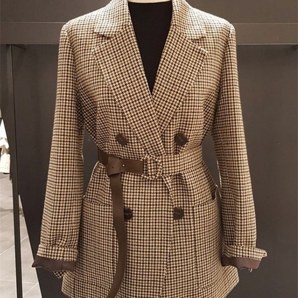 spring and autumn korean style houndstooth design woolen retro small suit plus cotton padded lace-up jacket women's shirt 201201, White;black
spring and autumn korean style houndstooth design woolen retro small suit plus cotton padded lace-up jacket women's shirt 201201, White;black