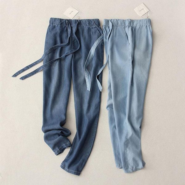 summer pants thin denim trousers women lace up elastic waist casual jeans harem pants plus size loose pants pantalon femme c5461, Black;white
summer pants thin denim trousers women lace up elastic waist casual jeans harem pants plus size loose pants pantalon femme c5461, Black;white