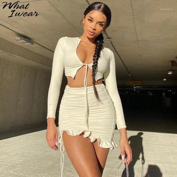 two piece set women skirt sets party club outfits tie up v-neck long sleeve elastic high waist stacked skirts autumn1, Gray 
two piece set women skirt sets party club outfits tie up v-neck long sleeve elastic high waist stacked skirts autumn1, Gray