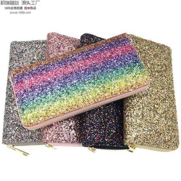 selling trend glite rainbow fashion women's long wallet with bag in hand, Red;black 
selling trend glite rainbow fashion women's long wallet with bag in hand, Red;black