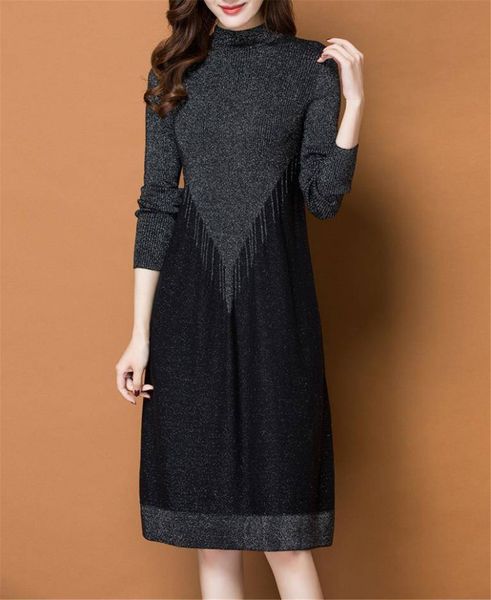 women dress spring autumn winter long sleeve black knitted dress simple elegant party midi dress plus size vestidos de festa 35 lj201125, Black;gray
women dress spring autumn winter long sleeve black knitted dress simple elegant party midi dress plus size vestidos de festa 35 lj201125, Black;gray