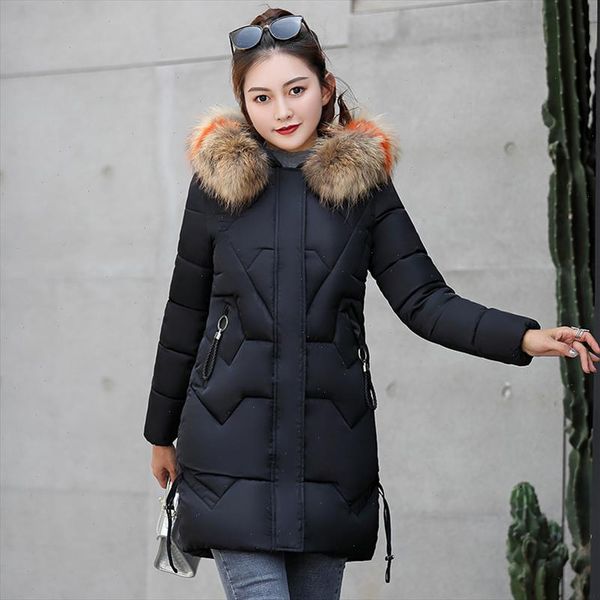 2021 winter korean style of the new womans long section slim large fur collar down cotton padded womens jacket, Black
2021 winter korean style of the new womans long section slim large fur collar down cotton padded womens jacket, Black