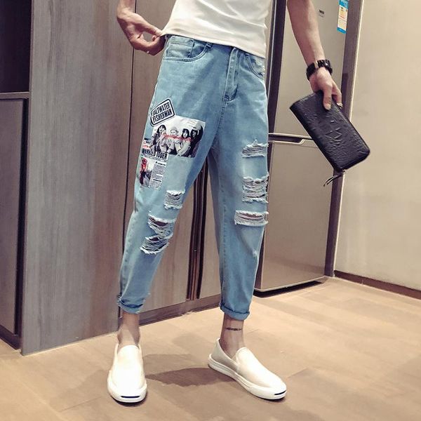 2020 summer thin section hole nine points jeans male loose hip hop printing tide brand streetwear pants japan style blue
2020 summer thin section hole nine points jeans male loose hip hop printing tide brand streetwear pants japan style blue