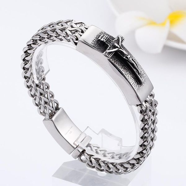 cool 85g weight men's 316l stainless steel biker jesus cross id double figaro chain bracelet jewelry 12mm 8.66'', Black
cool 85g weight men's 316l stainless steel biker jesus cross id double figaro chain bracelet jewelry 12mm 8.66'', Black
