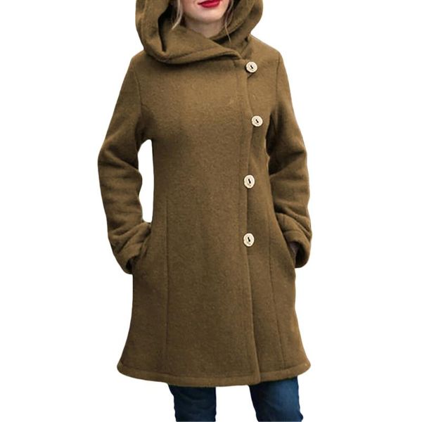 women's wool & blends autumn winter hooded coat women 2021 button solid jacket pocket clothing casual woolen, Black
women's wool & blends autumn winter hooded coat women 2021 button solid jacket pocket clothing casual woolen, Black