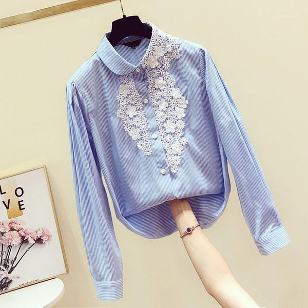 blue striped shirt women's 2020 spring clothing new lapel long sleeve lace flower shirts fashion blouses blusa feminina1, White
blue striped shirt women's 2020 spring clothing new lapel long sleeve lace flower shirts fashion blouses blusa feminina1, White