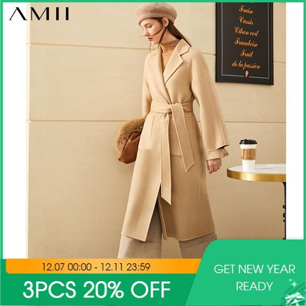 women's wool & blends amii minimalism winter jacket female temperament solid lapel belt double-sided coat women 12030336, Black
women's wool & blends amii minimalism winter jacket female temperament solid lapel belt double-sided coat women 12030336, Black